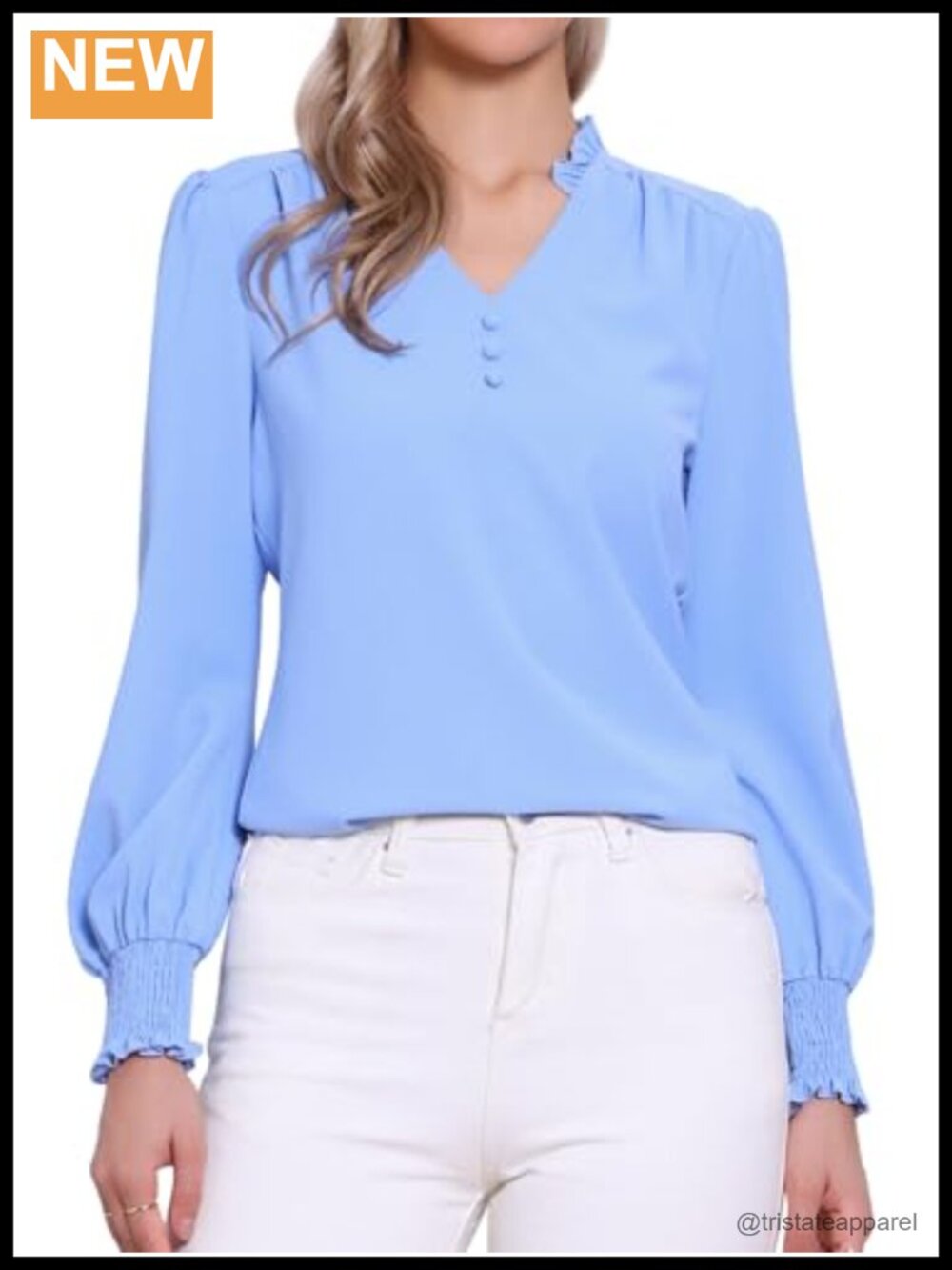 Vintage Ruffle V Neck Puff Long Sleeve Blouse Women's Dressy Casual Work Top